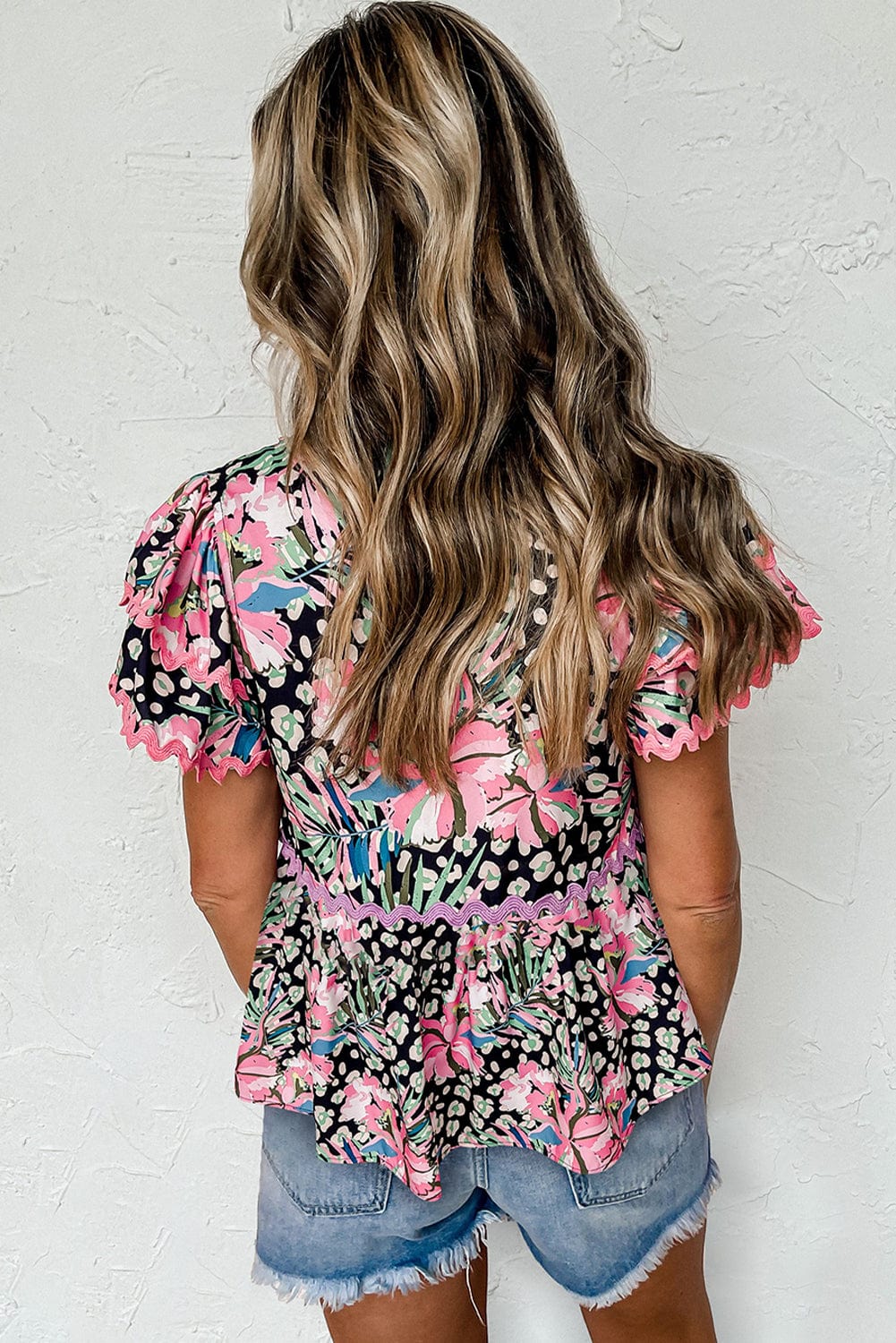 Rose Ruffle Floral Layered Short Sleeve Top