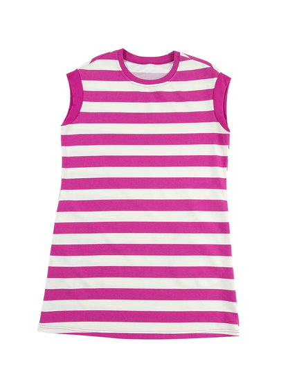 Rose Striped Cap Sleeve Pocket Shift T-shirt Dress