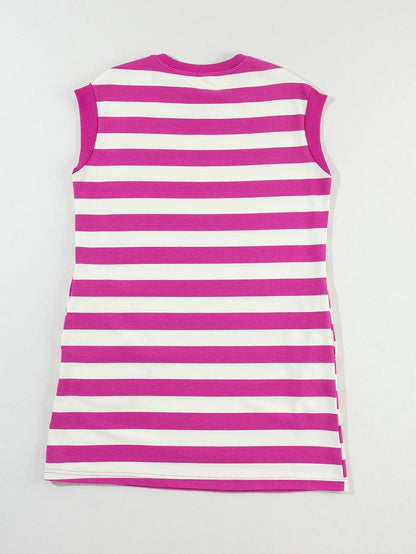 Rose Striped Cap Sleeve Pocket Shift T-shirt Dress