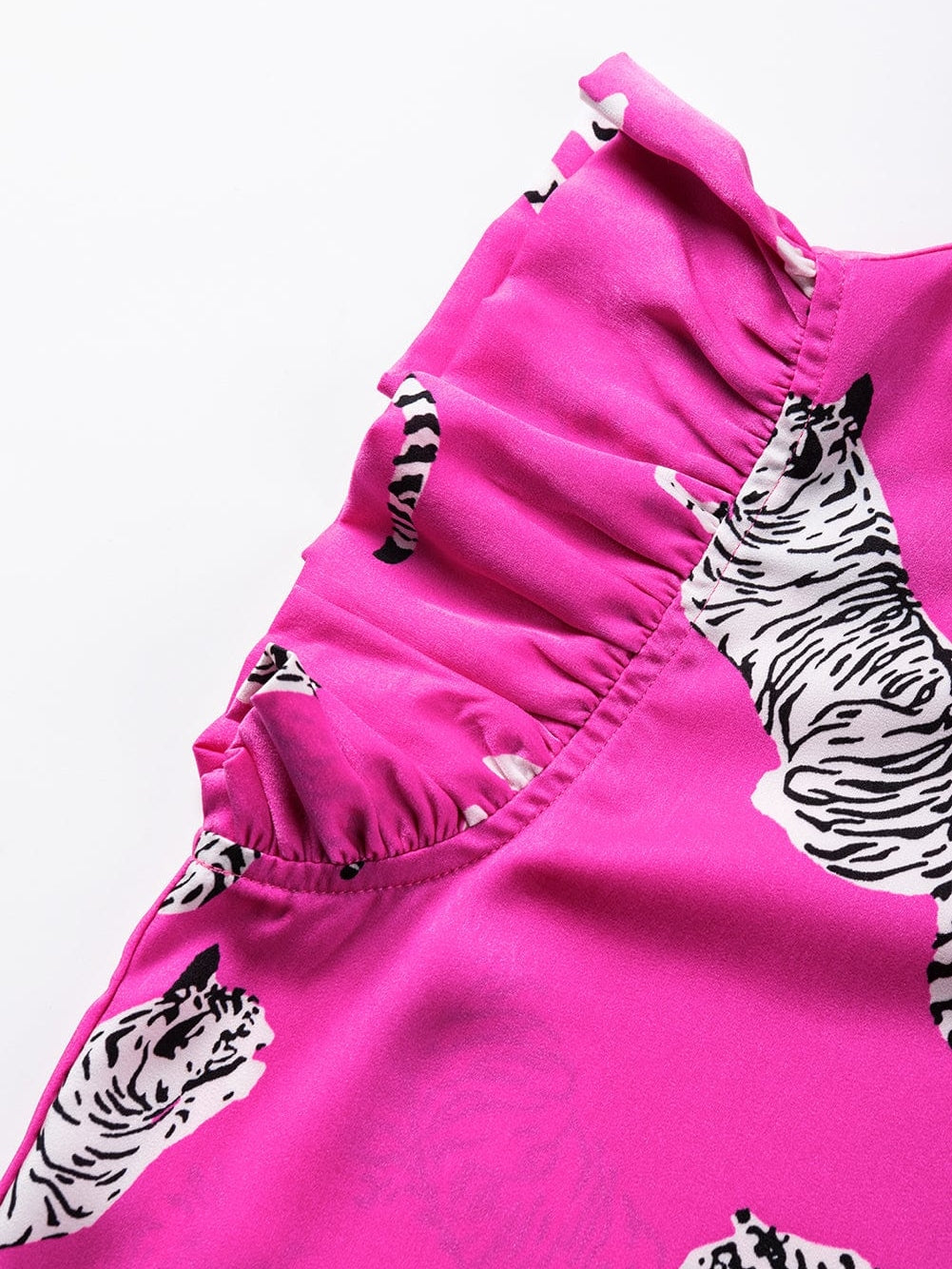 Rose Tiger Print Flutter Sleeve Round Neck Blouse