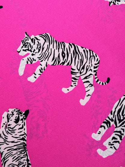 Rose Tiger Print Flutter Sleeve Round Neck Blouse