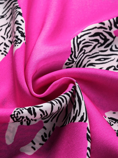 Rose Tiger Print Flutter Sleeve Round Neck Blouse