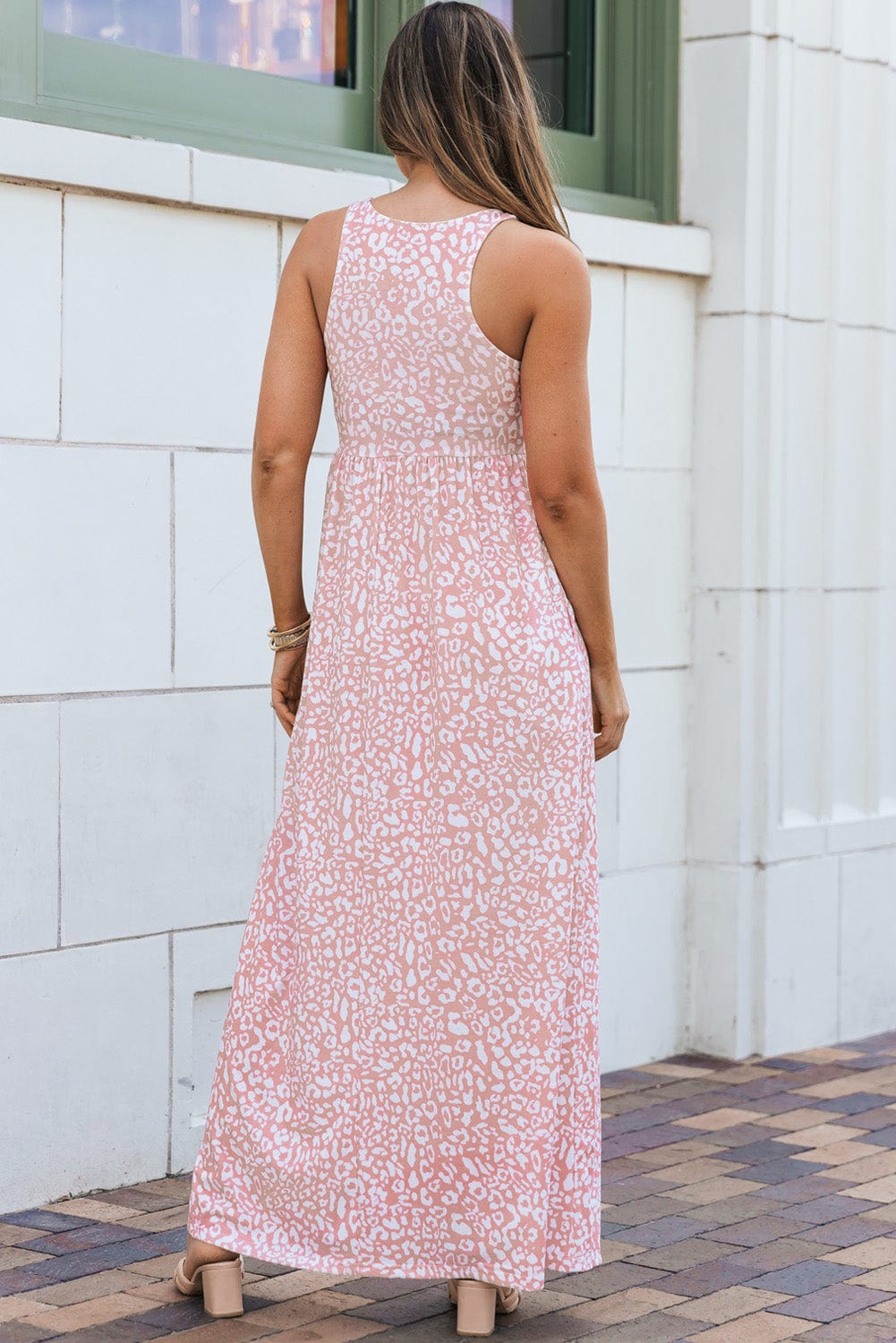 Rosy Leopard Print Sleeveless Maxi Dress with Pockets