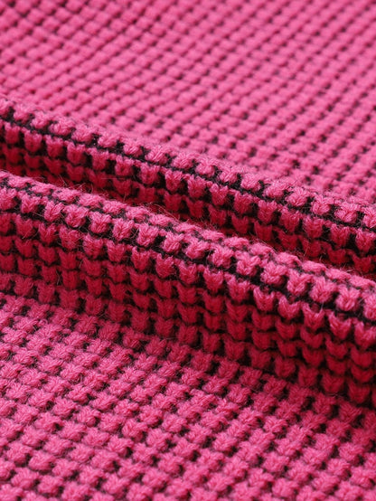 Rosy Plaid Knit Longline Open Front Cardigan