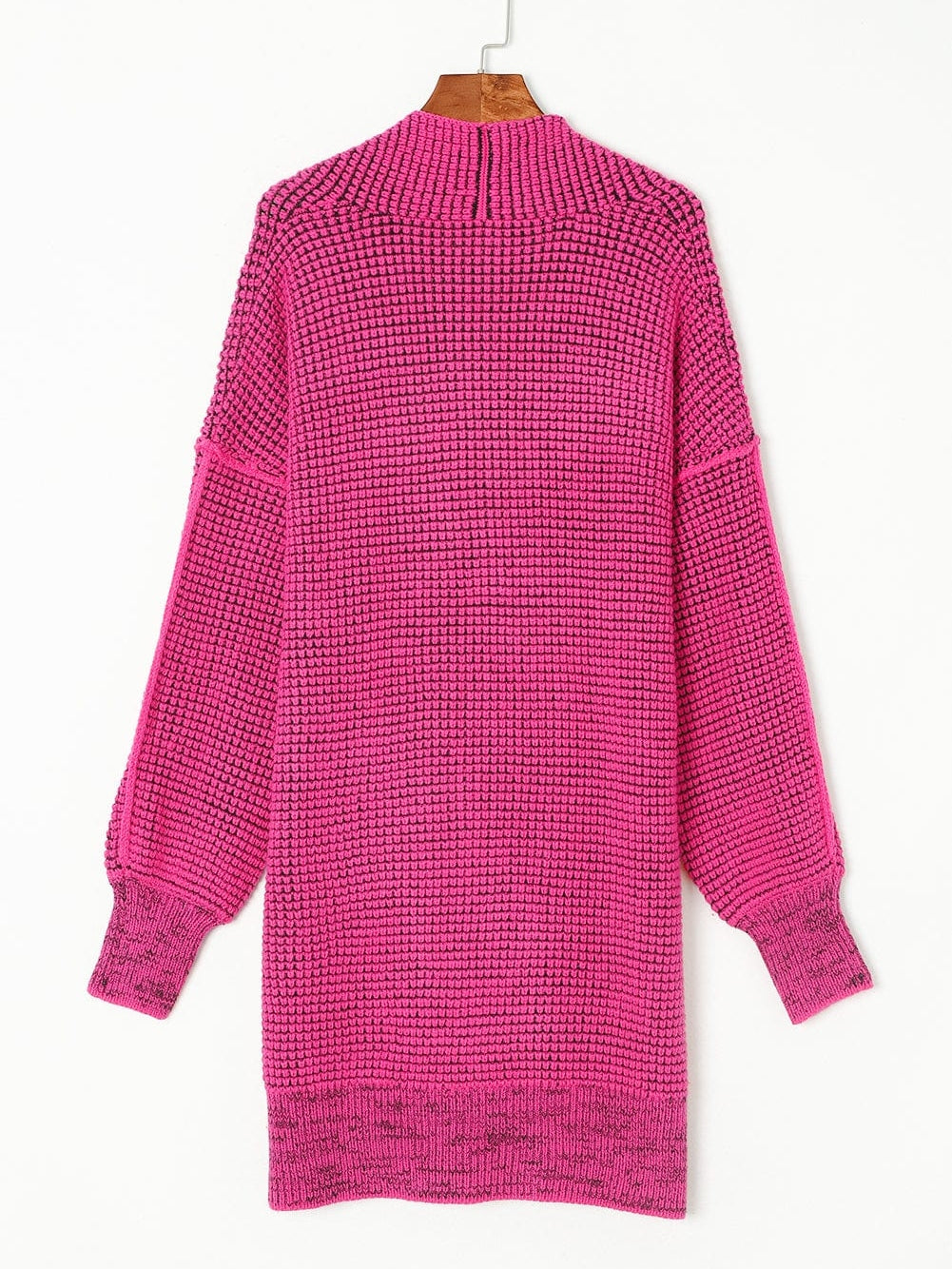 Rosy Plaid Knit Longline Open Front Cardigan