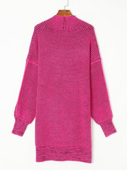Rosy Plaid Knit Longline Open Front Cardigan