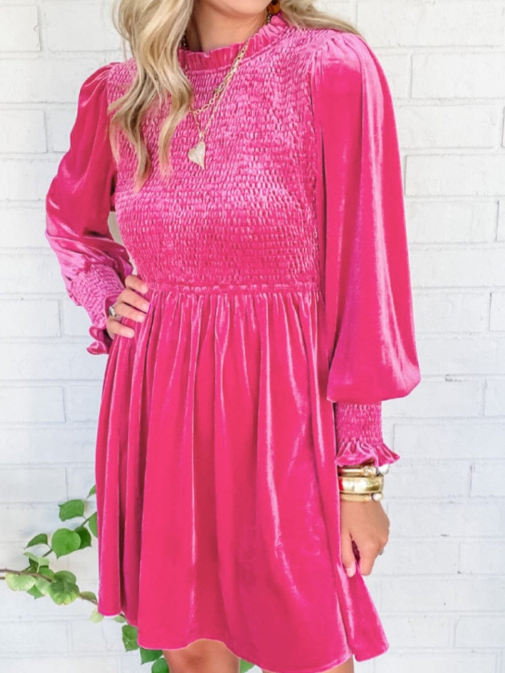 Rosy Ruffle Velvet Mini Shift Dress