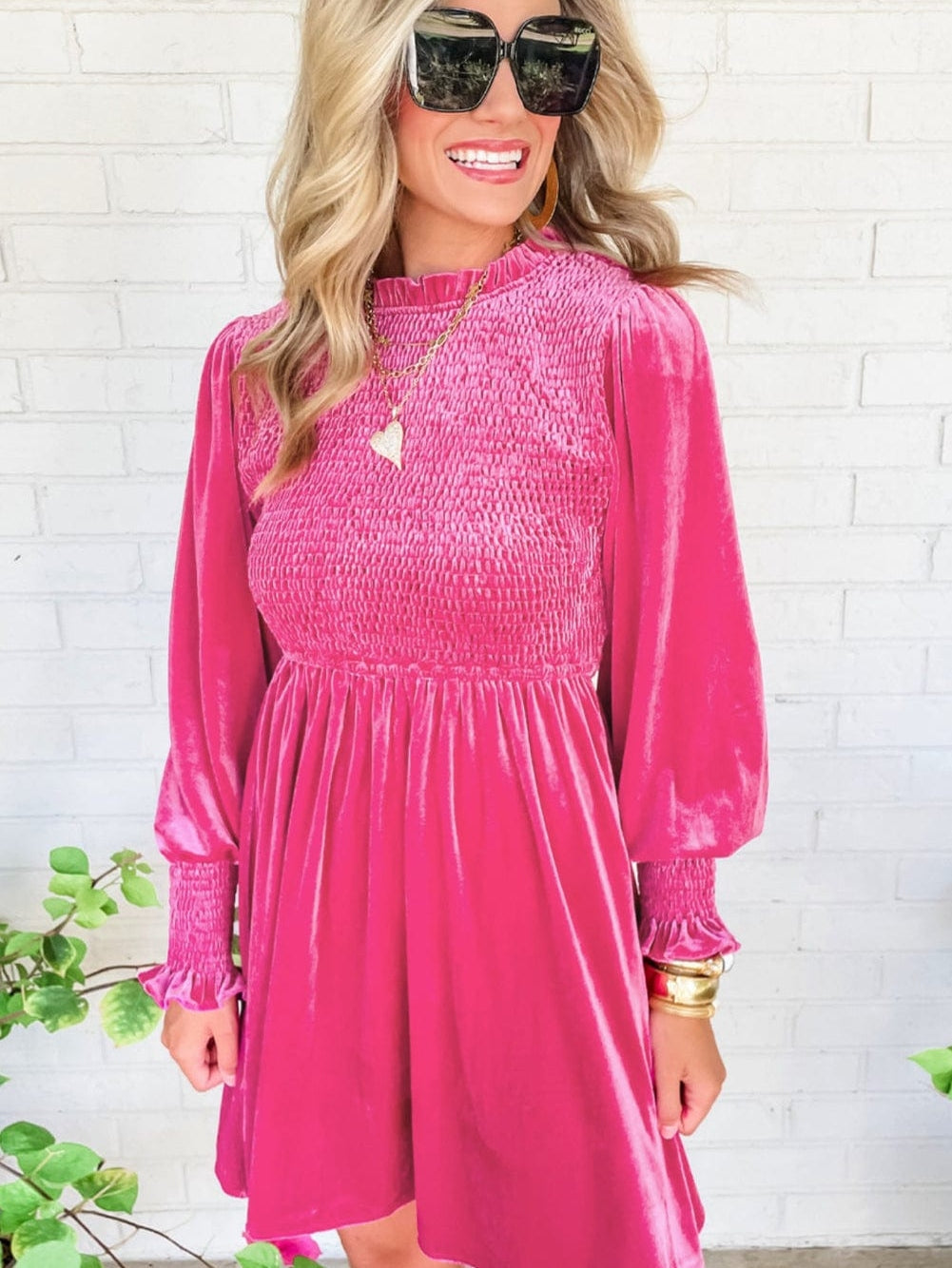 Rosy Ruffle Velvet Mini Shift Dress