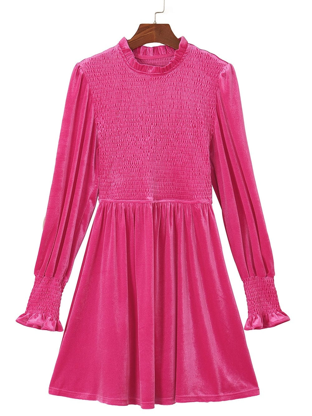 Rosy Ruffle Velvet Mini Shift Dress
