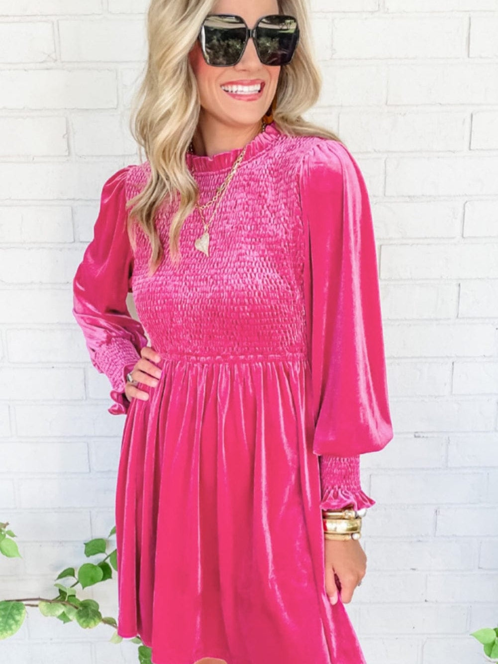 Rosy Ruffle Velvet Mini Shift Dress