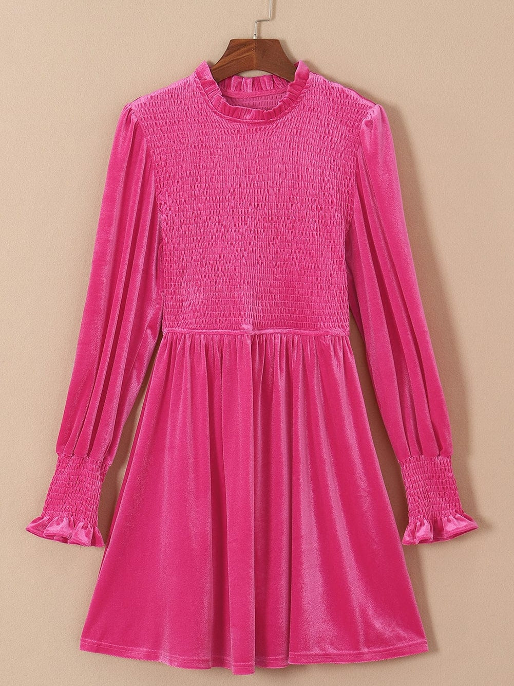 Rosy Ruffle Velvet Mini Shift Dress