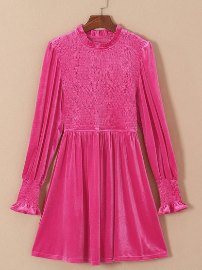 Rosy Ruffle Velvet Mini Shift Dress