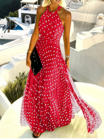 Round Neck Sleeveless Polka Dot Print Dress