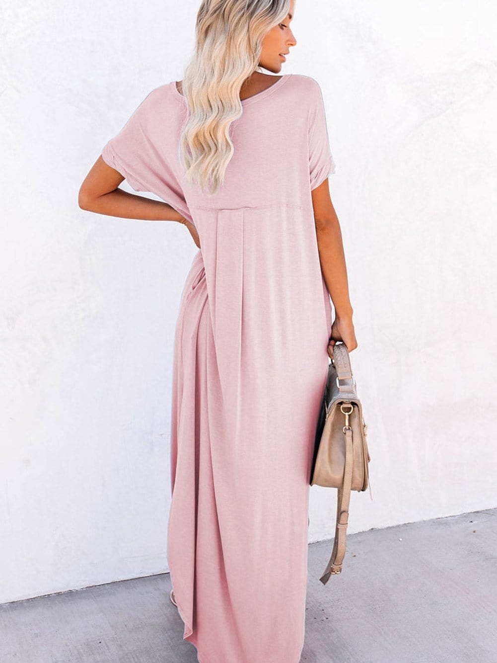 Round Neck Solid Color Sleeveless Split Dress