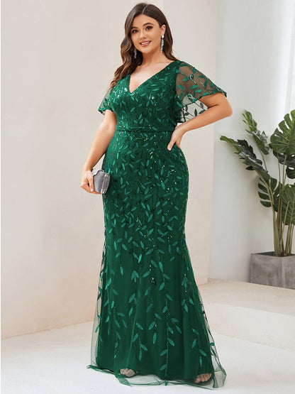 Royal Princess Sequin Tulle Fishtail Evening Gown