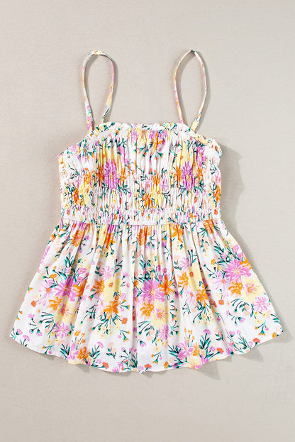 Royal Violet Blossom Smocked Peplum Tank Top