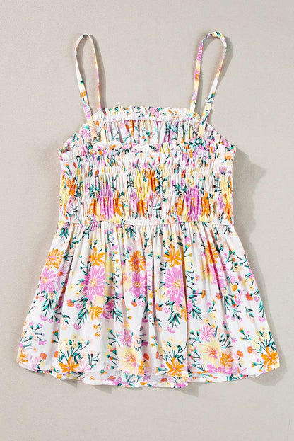 Royal Violet Blossom Smocked Peplum Tank Top