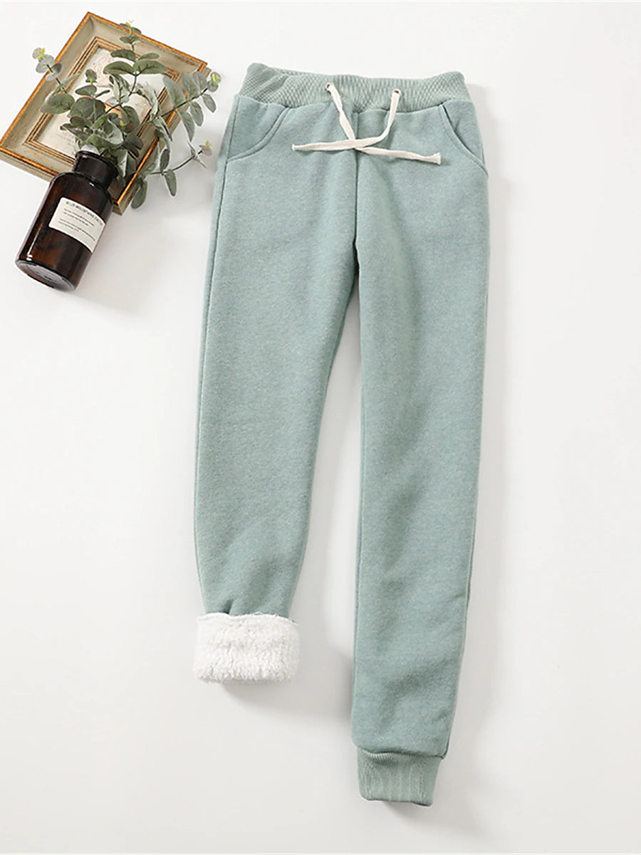 Women's Fleece Pants Fleece Plain Light Gray Dark Grey Active High Waist Full Length Outdoor Street Fall Winter
