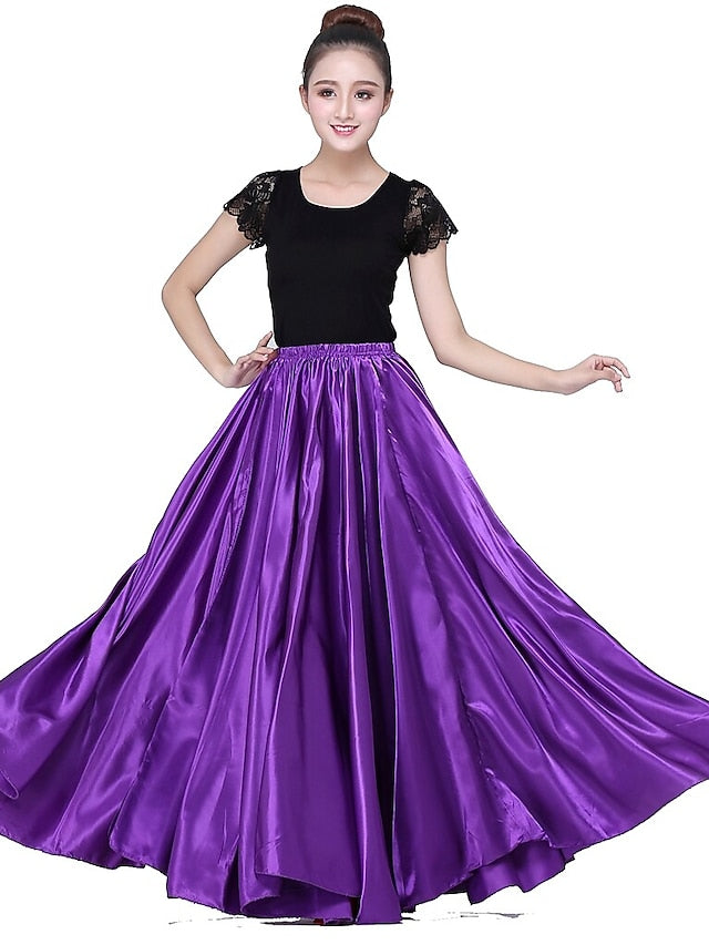 Flamenco Dress Spain Latin Ballroom Dance Skirts Gore Women's Performance Natural Matte Satin - LuckyFash™