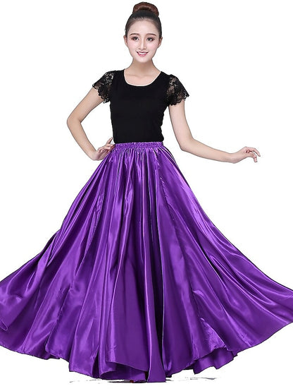 Flamenco Dress Spain Latin Ballroom Dance Skirts Gore Women's Performance Natural Matte Satin - LuckyFash™