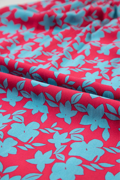 Ruby Red Floral Print Maxi Dress with Flutter Sleeves and Ruffle Detail