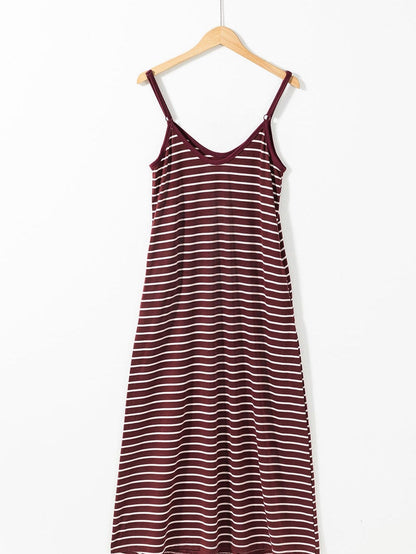 Ruby Red Striped Spaghetti Strap Maxi Dress with Pockets