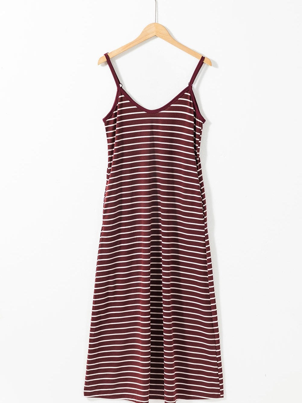 Ruby Red Striped Spaghetti Strap Maxi Dress with Pockets