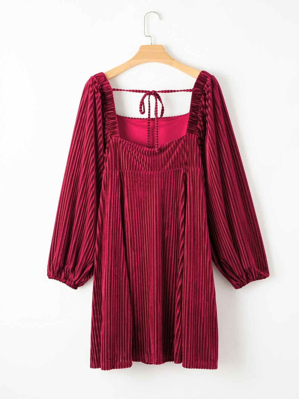 Ruby Velvet Square Neck Babydoll Dress with Tie Back