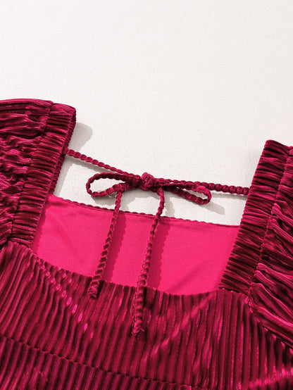 Ruby Velvet Square Neck Babydoll Dress with Tie Back