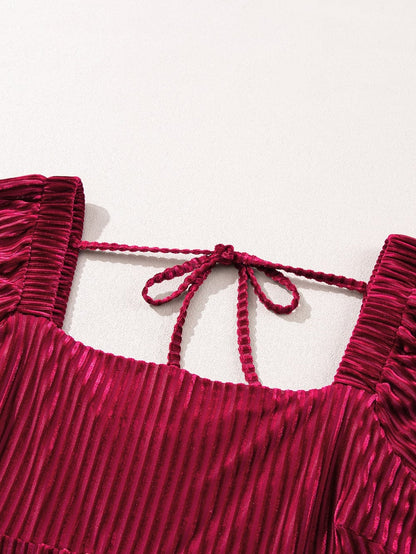 Ruby Velvet Square Neck Babydoll Dress with Tie Back