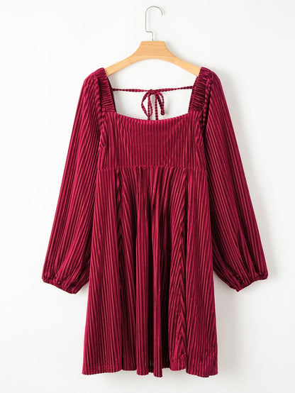 Ruby Velvet Square Neck Babydoll Dress with Tie Back