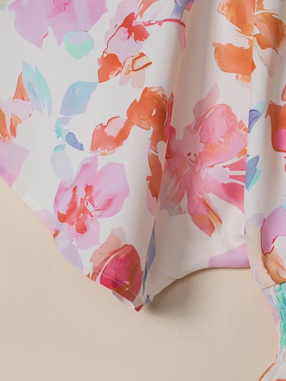 Ruched V-Neck Maxi Dress with Tropical Floral Print