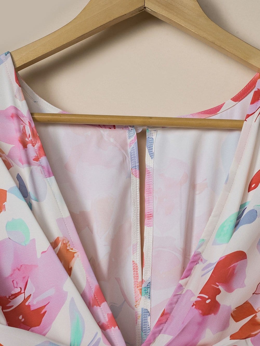 Ruched V-Neck Maxi Dress with Tropical Floral Print