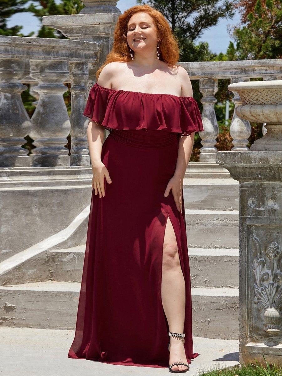 Ruffle Thigh Split Dress for Plus Size Bridesmaids