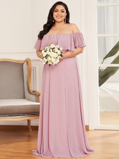 Ruffle Thigh Split Dress for Plus Size Bridesmaids