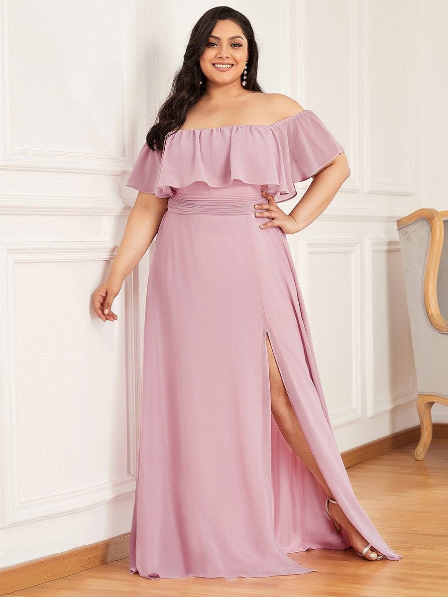 Ruffle Thigh Split Dress for Plus Size Bridesmaids