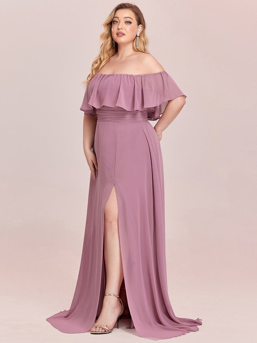 Ruffle Thigh Split Dress for Plus Size Bridesmaids