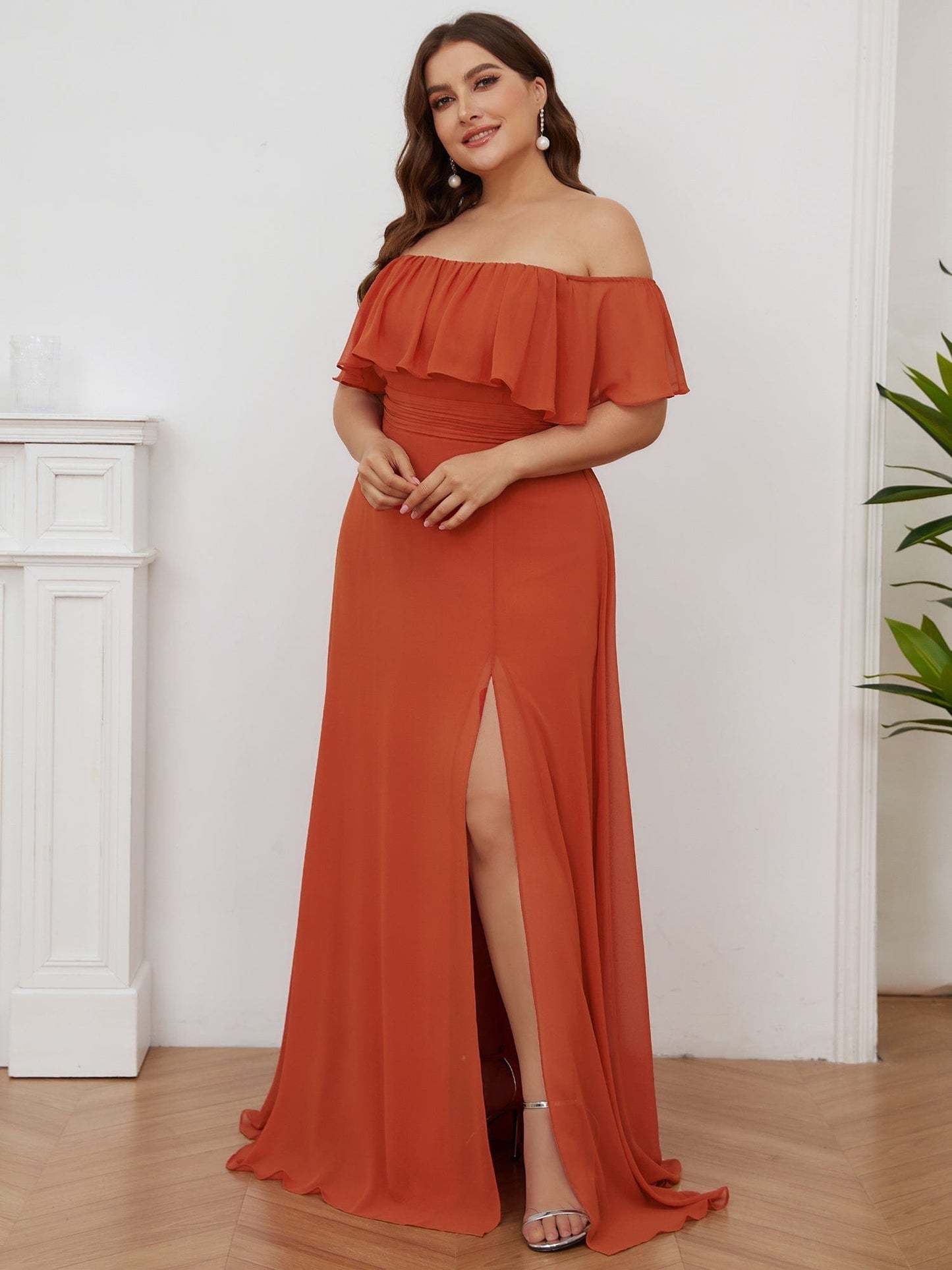 Ruffle Thigh Split Dress for Plus Size Bridesmaids