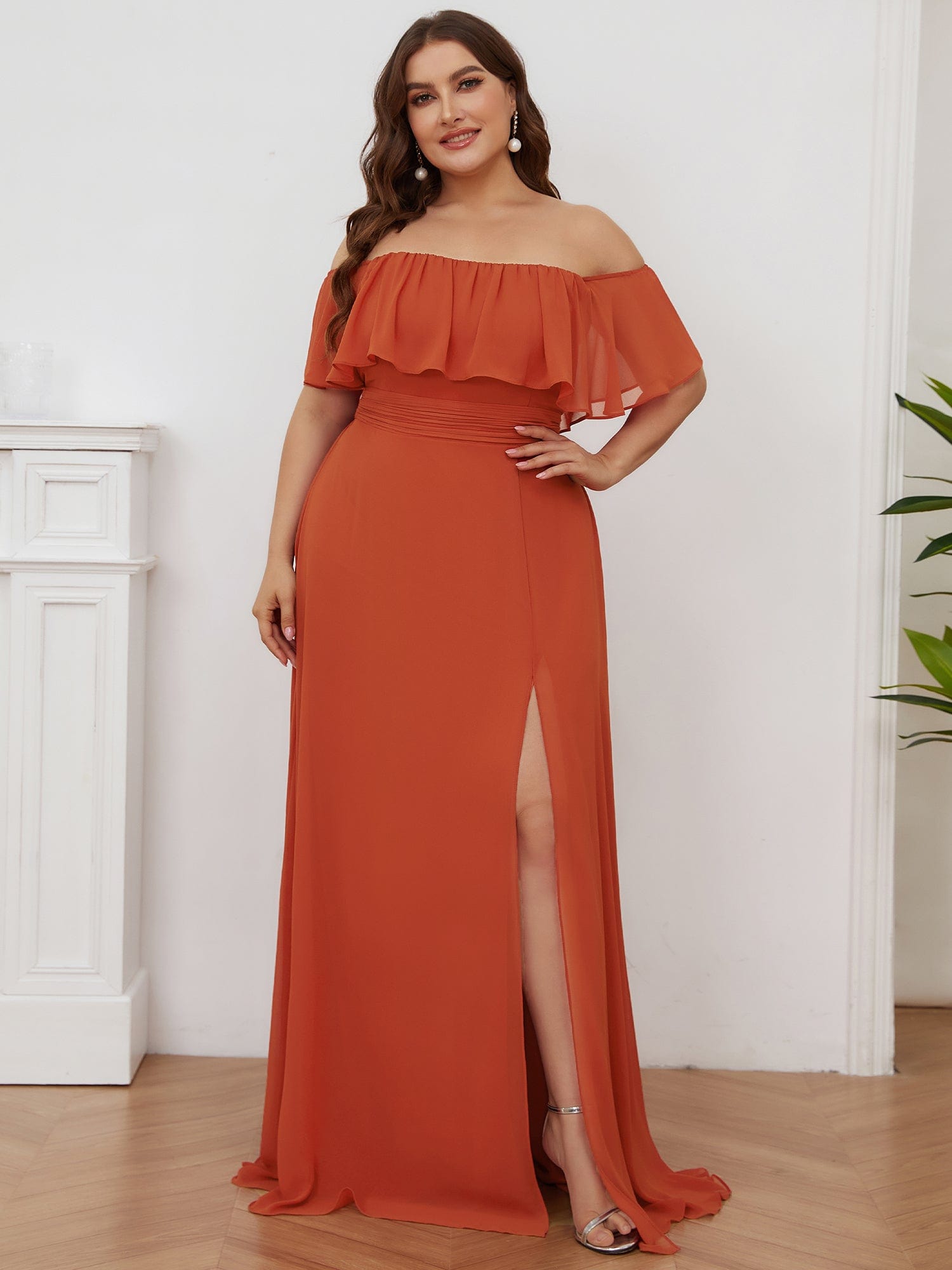 Ruffle Thigh Split Dress for Plus Size Bridesmaids