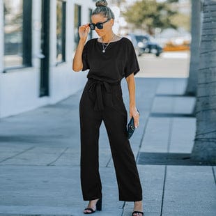 Ruffled Back Zipper Jumpsuit Women's Ice Silk Dress Pants in Solid Colors