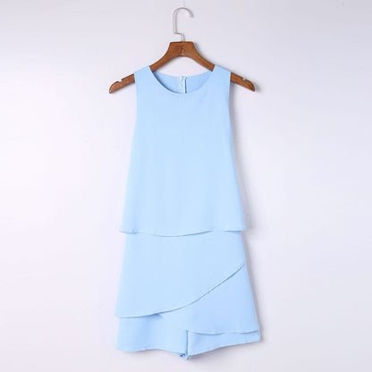 Ruffled Back Zipper Jumpsuit Women's Ice Silk Dress Pants in Solid Colors