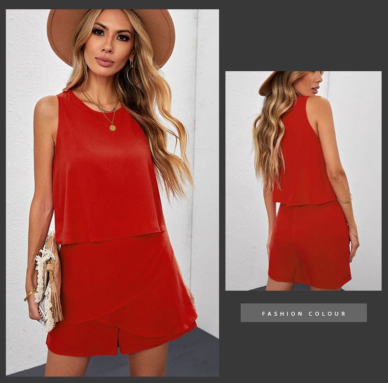 Ruffled Back Zipper Jumpsuit Women's Ice Silk Dress Pants in Solid Colors