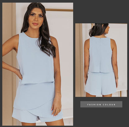 Ruffled Back Zipper Jumpsuit Women's Ice Silk Dress Pants in Solid Colors