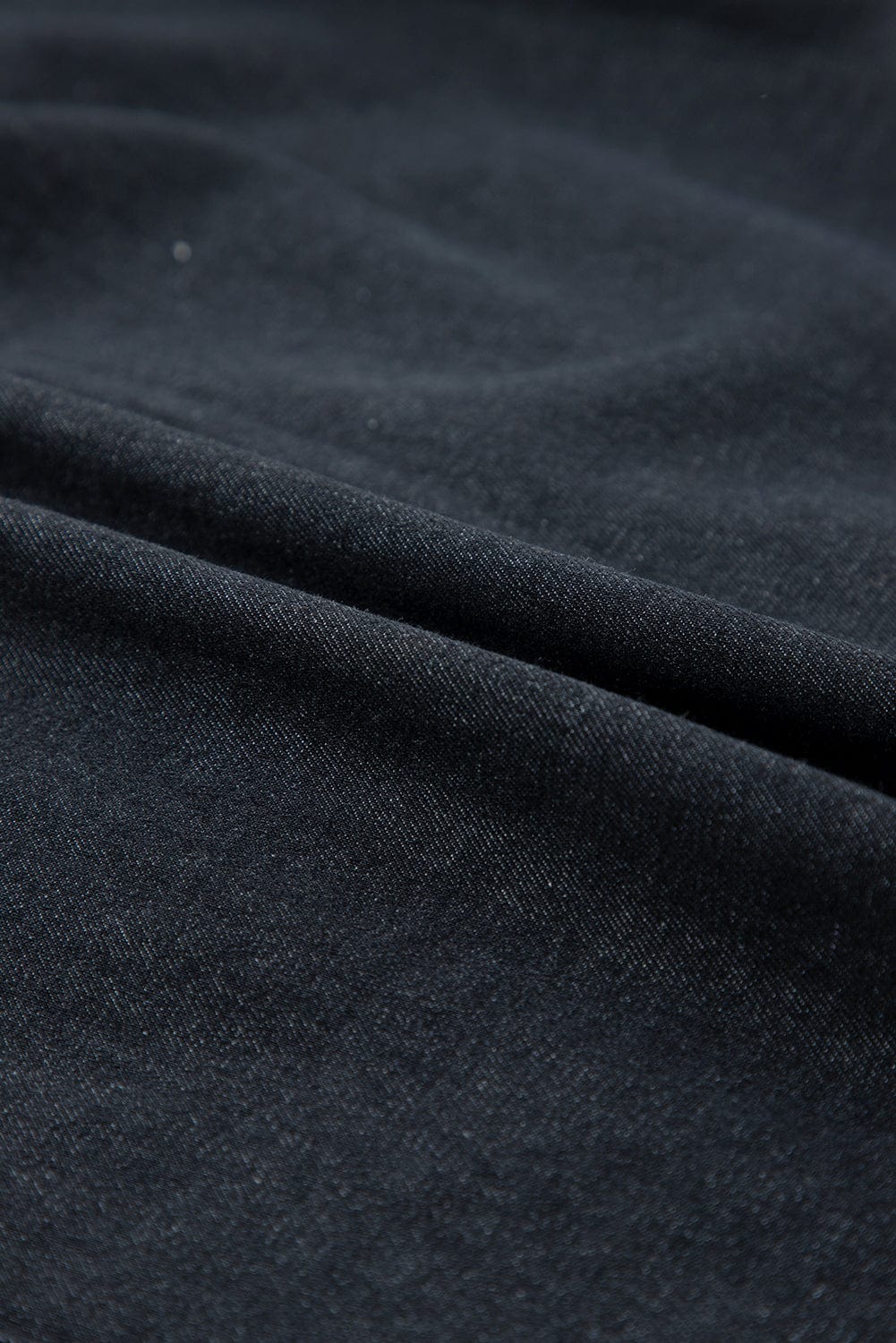 Ruffled Black Denim Top with Button Front and Frayed Details