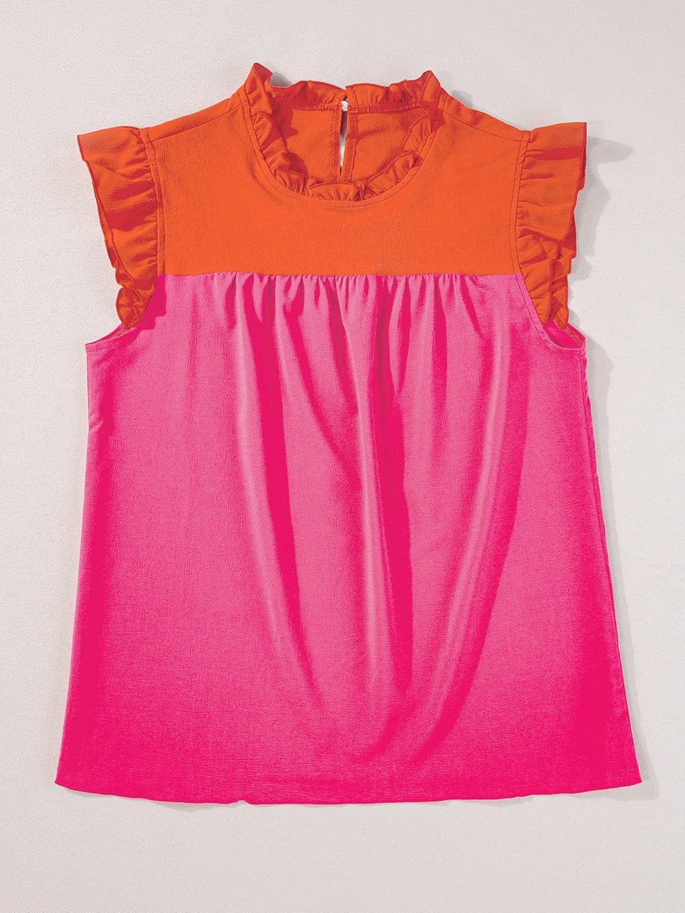 Ruffled Flutter Sleeve Orange Patchwork Blouse