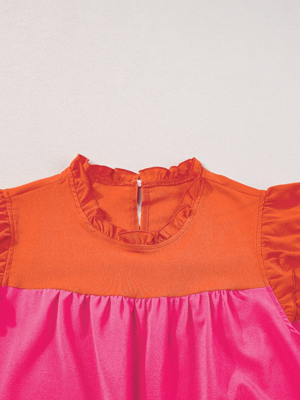 Ruffled Flutter Sleeve Orange Patchwork Blouse