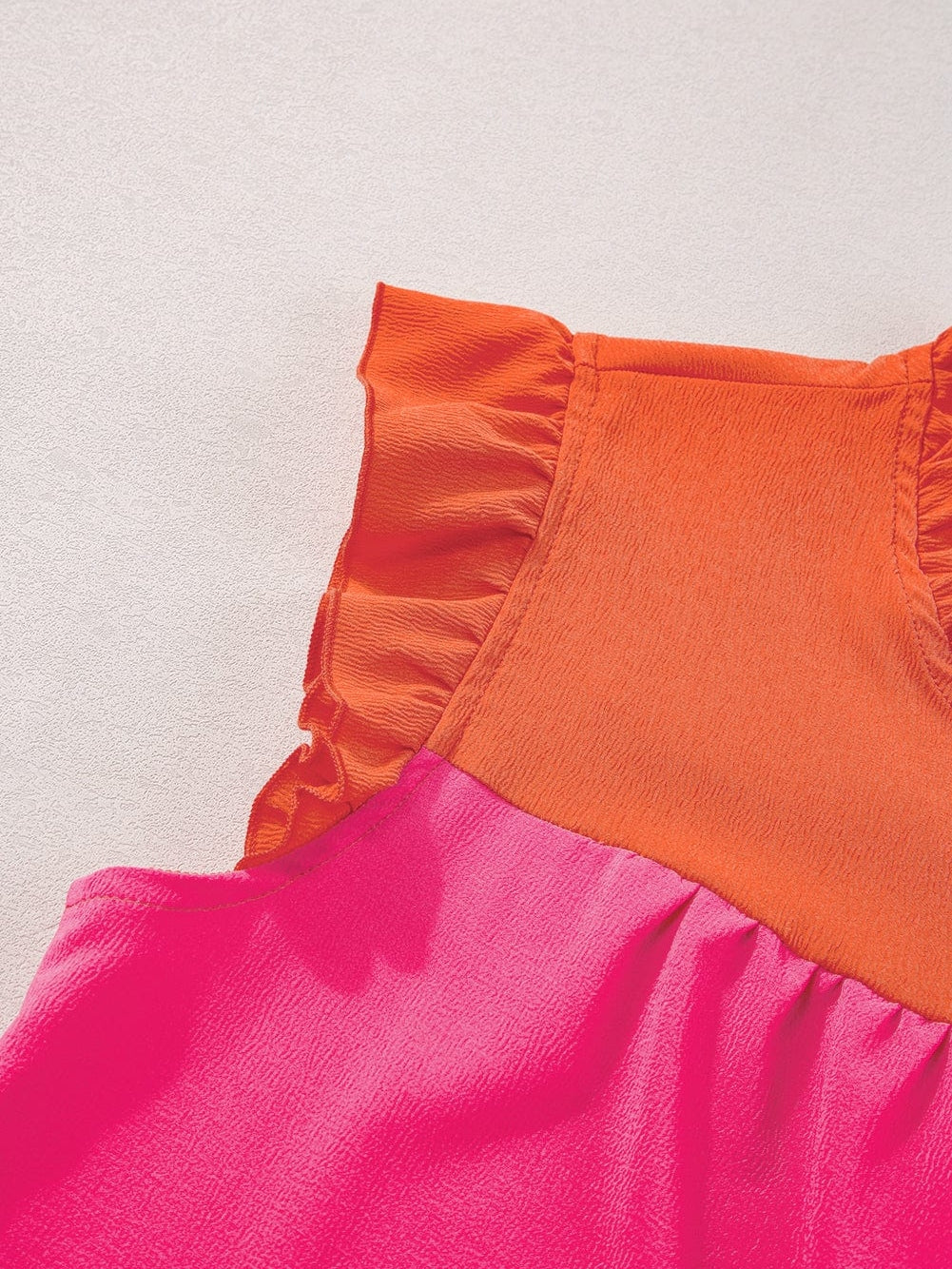 Ruffled Flutter Sleeve Orange Patchwork Blouse