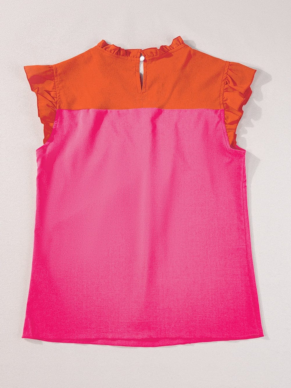 Ruffled Flutter Sleeve Orange Patchwork Blouse