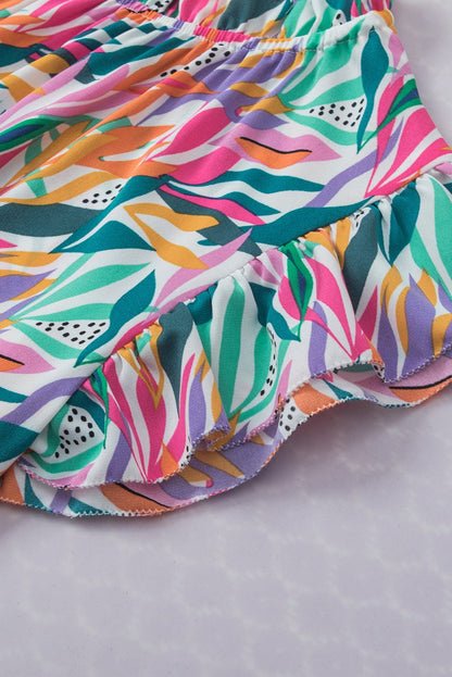 Ruffled Flutter Sleeve Rose Red Floral Print Blouse