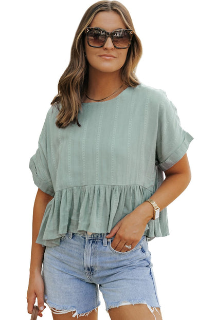 Ruffled Hem Shift Blouse in Textured Laurel Green